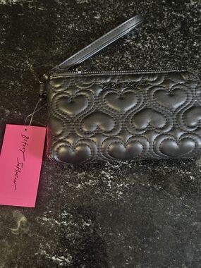 Betsey Johnson Black Quilted Heart Wristlet
